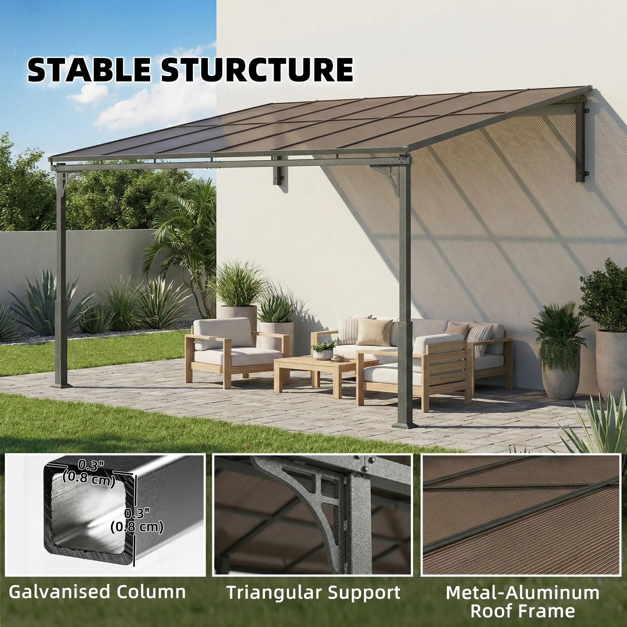 11' x 10' Outdoor Pergola, Wall Mounted Hardtop Gazebo, Polycarbonate Roof Pergolas at Gallery Canada
