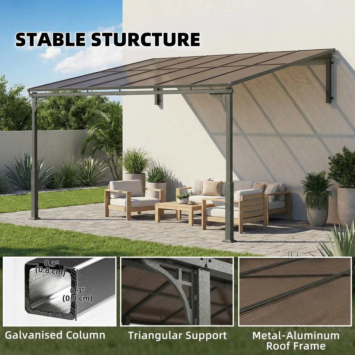 11' x 10' Outdoor Pergola, Wall Mounted Hardtop Gazebo, Polycarbonate Roof Pergolas at Gallery Canada