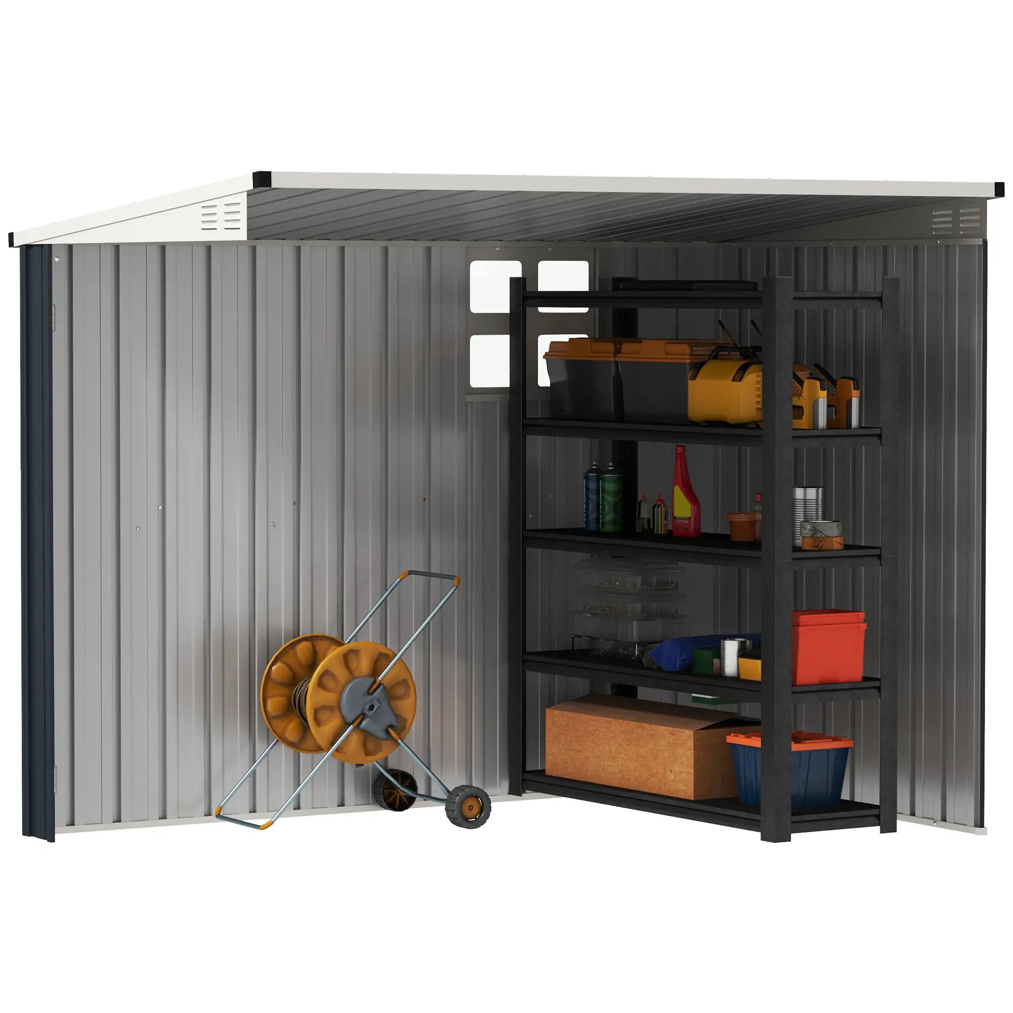 4' x 8' Metal Garden Shed, Outdoor Storage with Window, 2 Vents, Lockable Door Sheds at Gallery Canada