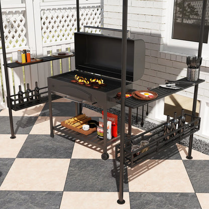 8' x 5' BBQ Gazebo, 2-Tier With Shelves, Storage Basket, Dark Grey BBQ Grill Gazebos at Gallery Canada