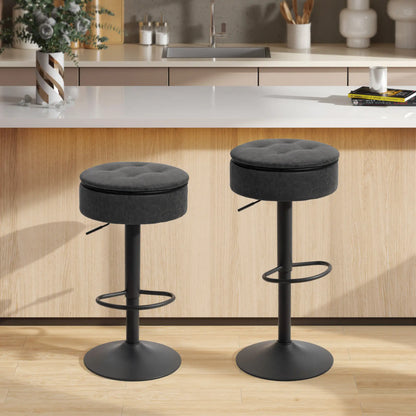 Set of 2 Barstools with Storage, Swivel, PU Leather, Footrest, Steel Base, Black Bar Stools at Gallery Canada