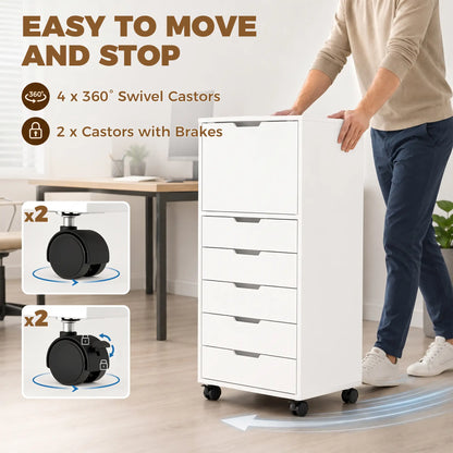 Mobile File Cabinet, 5 Drawers, White