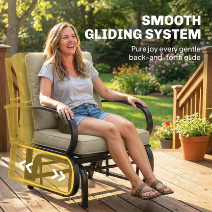 Patio Glider Chair With Cushions, Steel Frame, Curved Armrests, Beige Outdoor Gliders at Gallery Canada