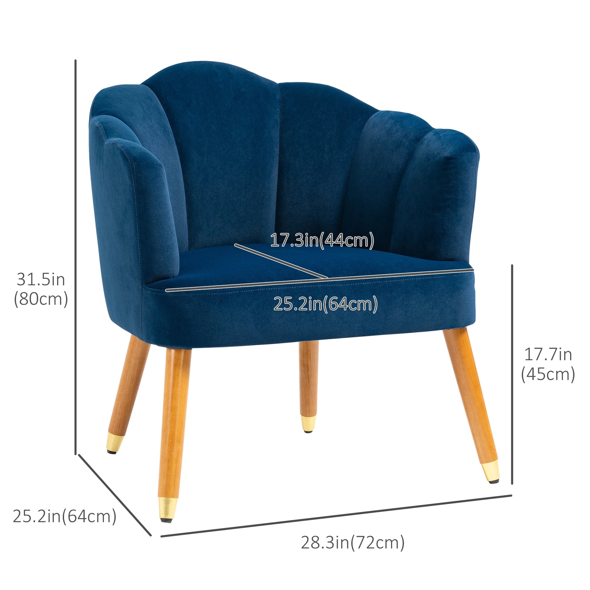 Modern Accent Chair, Upholstered Velvet Armchair with Wood Legs, Blue Accent Chairs at Gallery Canada