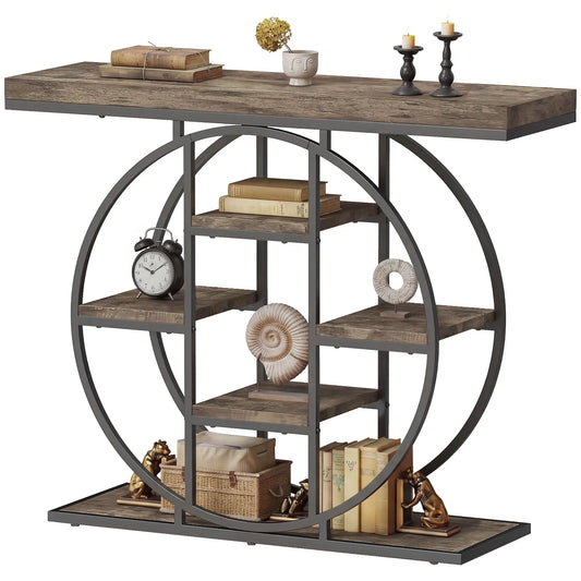 39.4" Console Table With Storage Shelves, Rustic Brown Console Tables Rustic Brown, Black at Gallery Canada