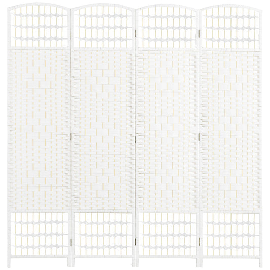 4 Panel Folding Room Divider, Portable Privacy Screen, Wave Fiber Room Partition for Home Office, White - Gallery Canada