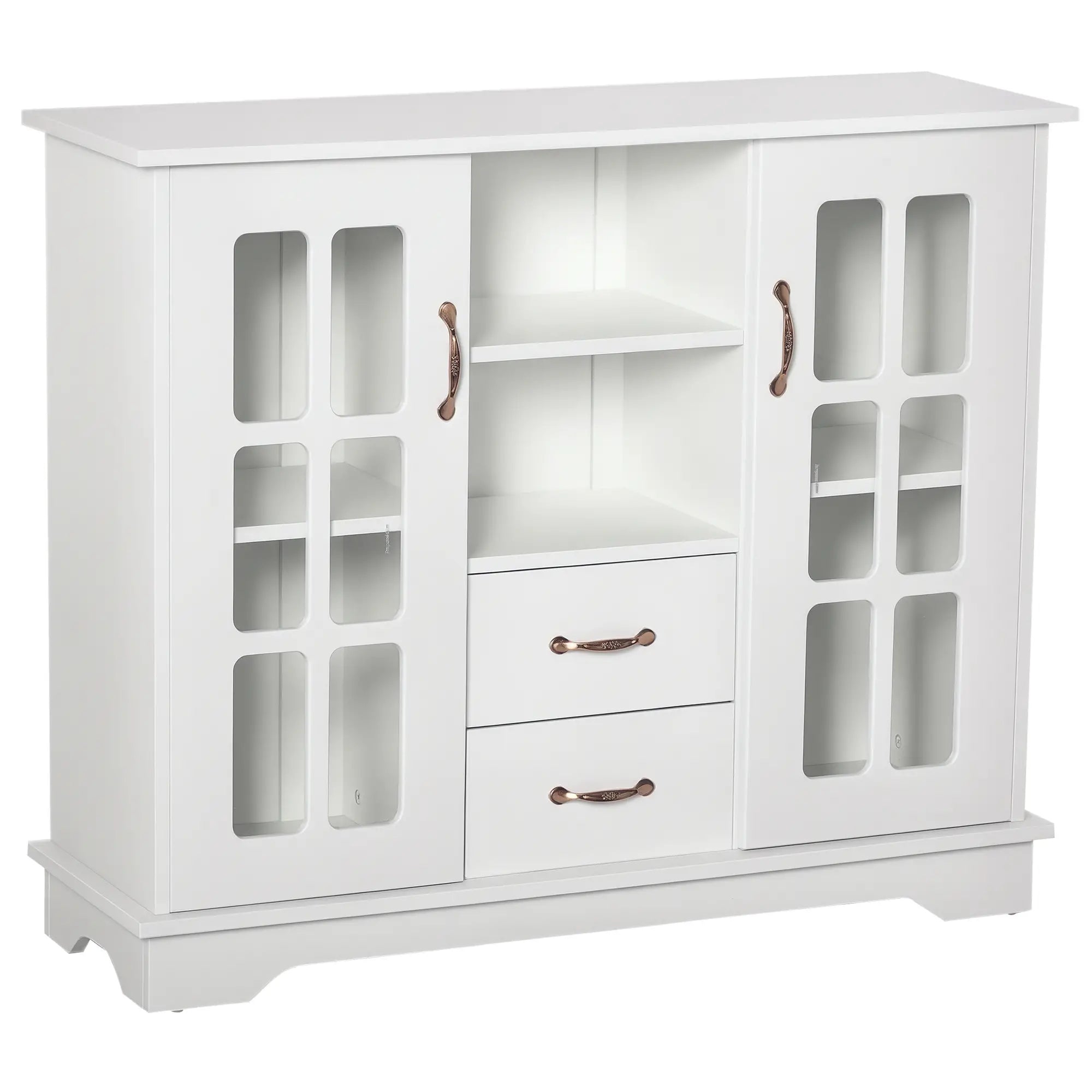 Modern Kitchen Sideboard, 2 Drawers, Coffee Bar Cabinet, Glass Doors, White Bar Cabinets White at Gallery Canada