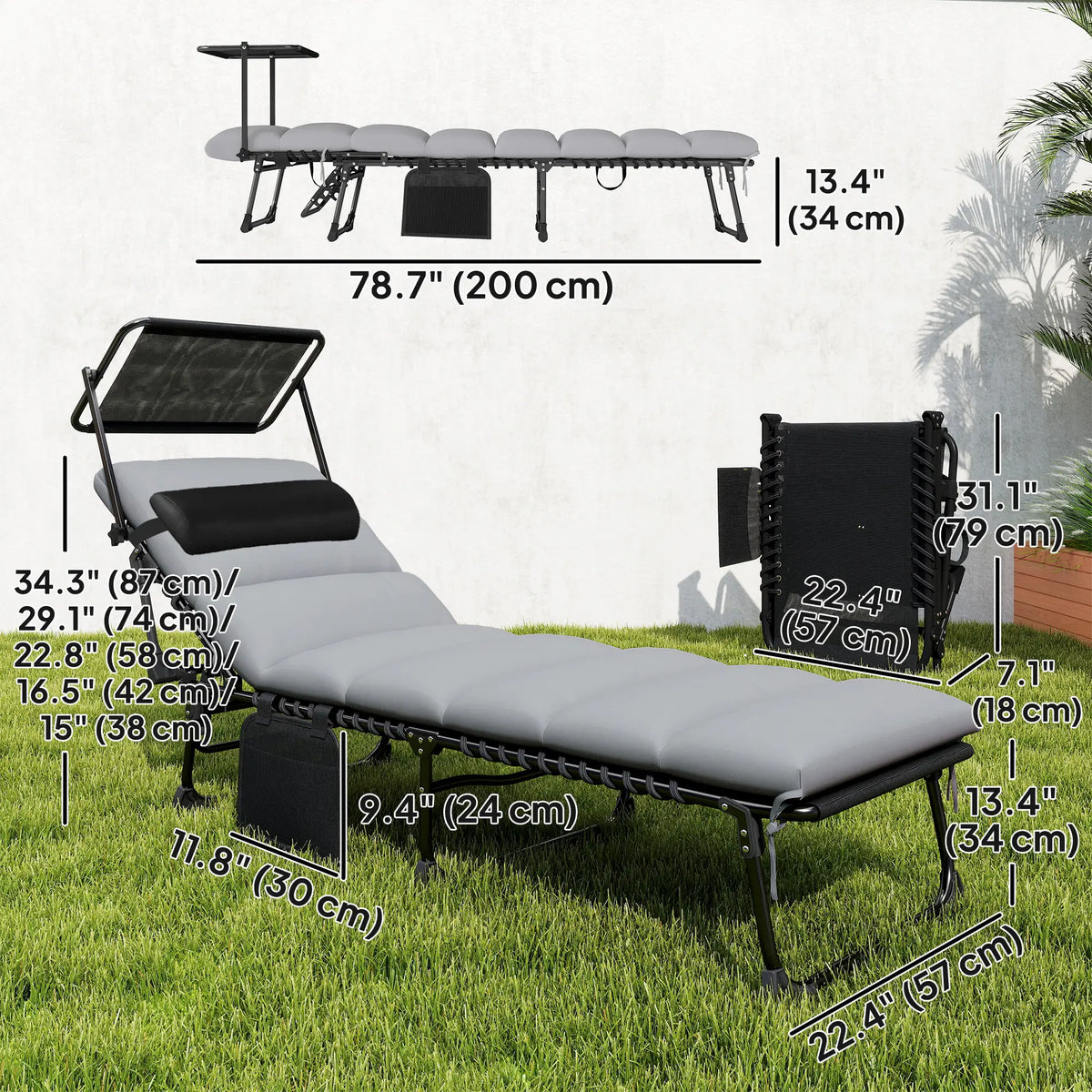 Outdoor Folding Chaise Lounge, 5-Level Adjustable Back, Cushion Lounger Chairs at Gallery Canada