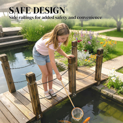 Garden Bridge, Carbonized Wood, Chain Handrails, 5ft Garden Decor at Gallery Canada