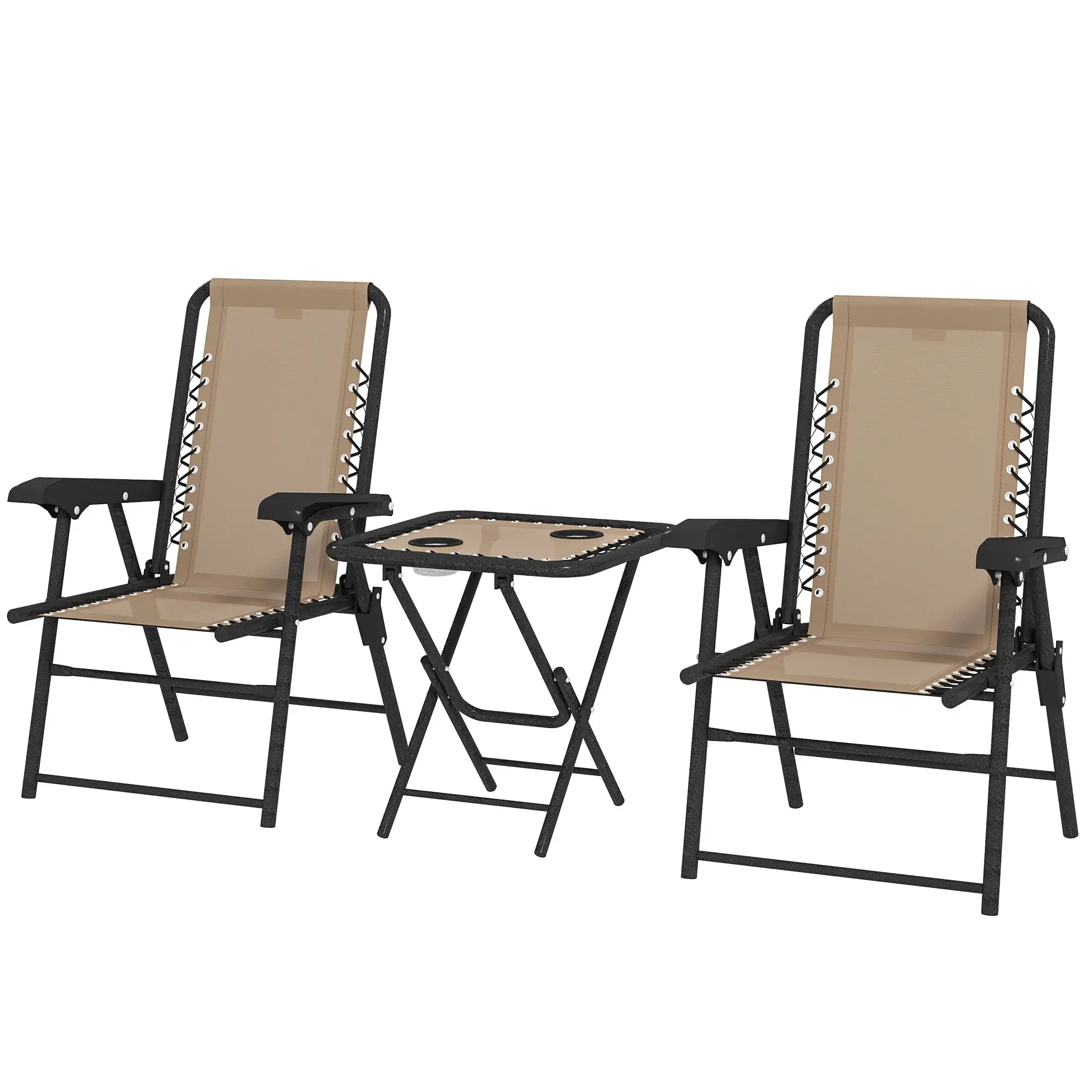 3 Piece Patio Bistro Set, Metal Outdoor Folding Table And Chairs, Khaki Bistro Sets Black, Khaki at Gallery Canada
