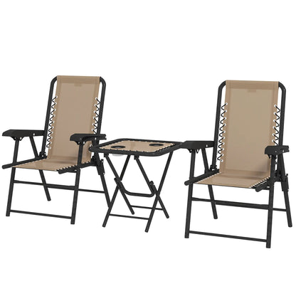 3 Piece Patio Bistro Set, Metal Outdoor Folding Table And Chairs, Khaki Bistro Sets Black, Khaki at Gallery Canada