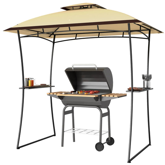 8' x 5' Outdoor Grill Gazebo, Double Tiered, Beige BBQ Grill Gazebos Beige at Gallery Canada