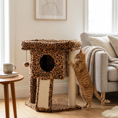 Cat Tree, Small Cat Tower with Perch, Scratching Post, Cat Condo, Toy Ball for Kitty, Leopard Print Compact Towers at Gallery Canada