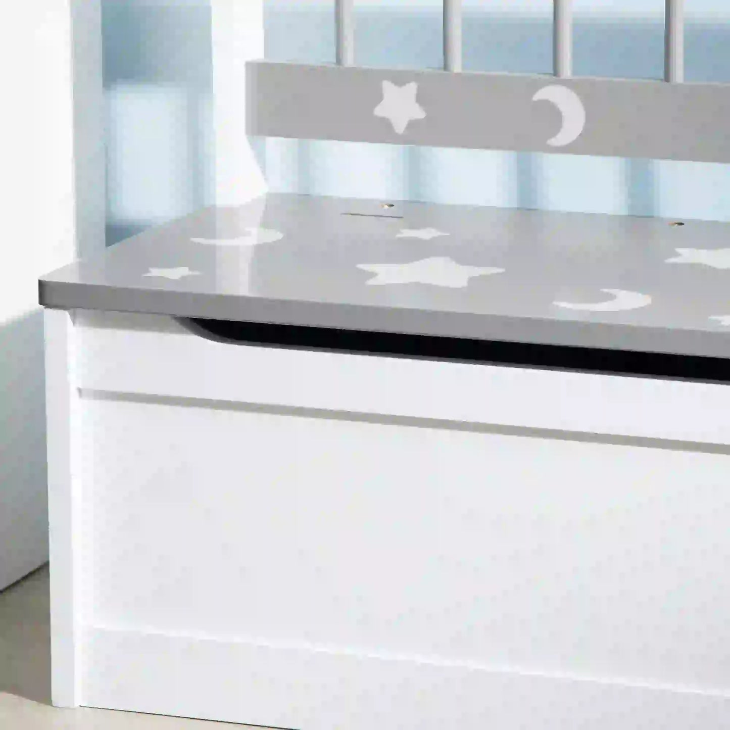 Kids Toy Storage Chest with Lid, Safety Hinge, Bench Seat, Backrest, Grey Baby & Kids Storage at Gallery Canada