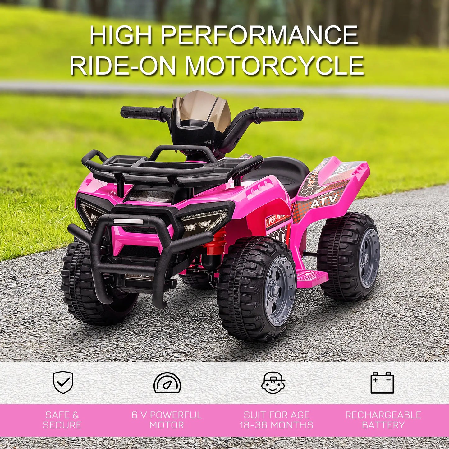6V Kids ATV Quad, 4 Wheeler Electric Ride-On Car, Ages 18-36 Months, Pink Electric Toy Cars at Gallery Canada