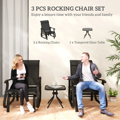 3PCs Gliding Rocking Chair, Bistro Tea Table Set, Black Outdoor Gliders at Gallery Canada