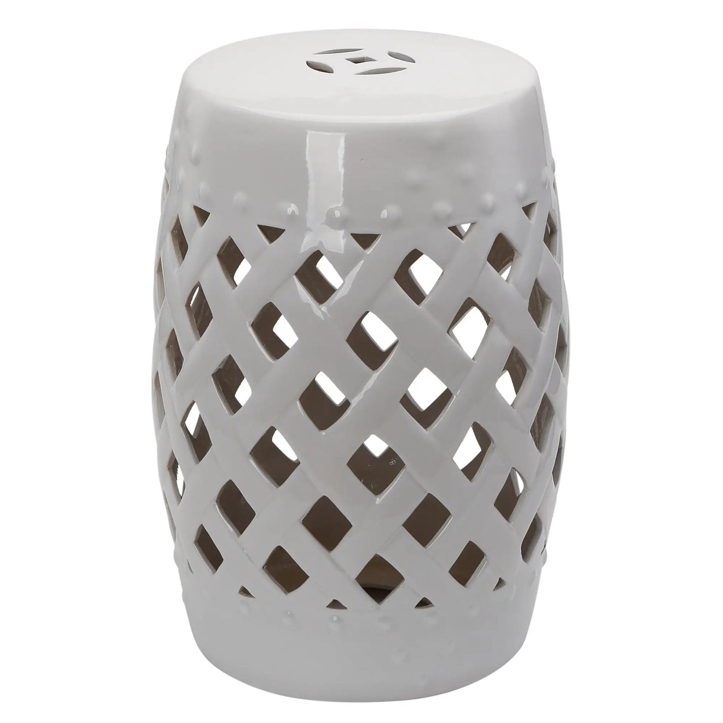 18" Ceramic Garden Stool, Woven Lattice Design, Indoor Outdoor, White Patio Chairs White at Gallery Canada