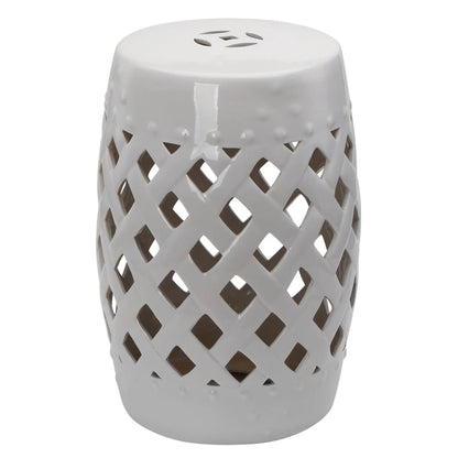 18" Ceramic Garden Stool, Woven Lattice Design, Indoor Outdoor, White Patio Chairs White at Gallery Canada