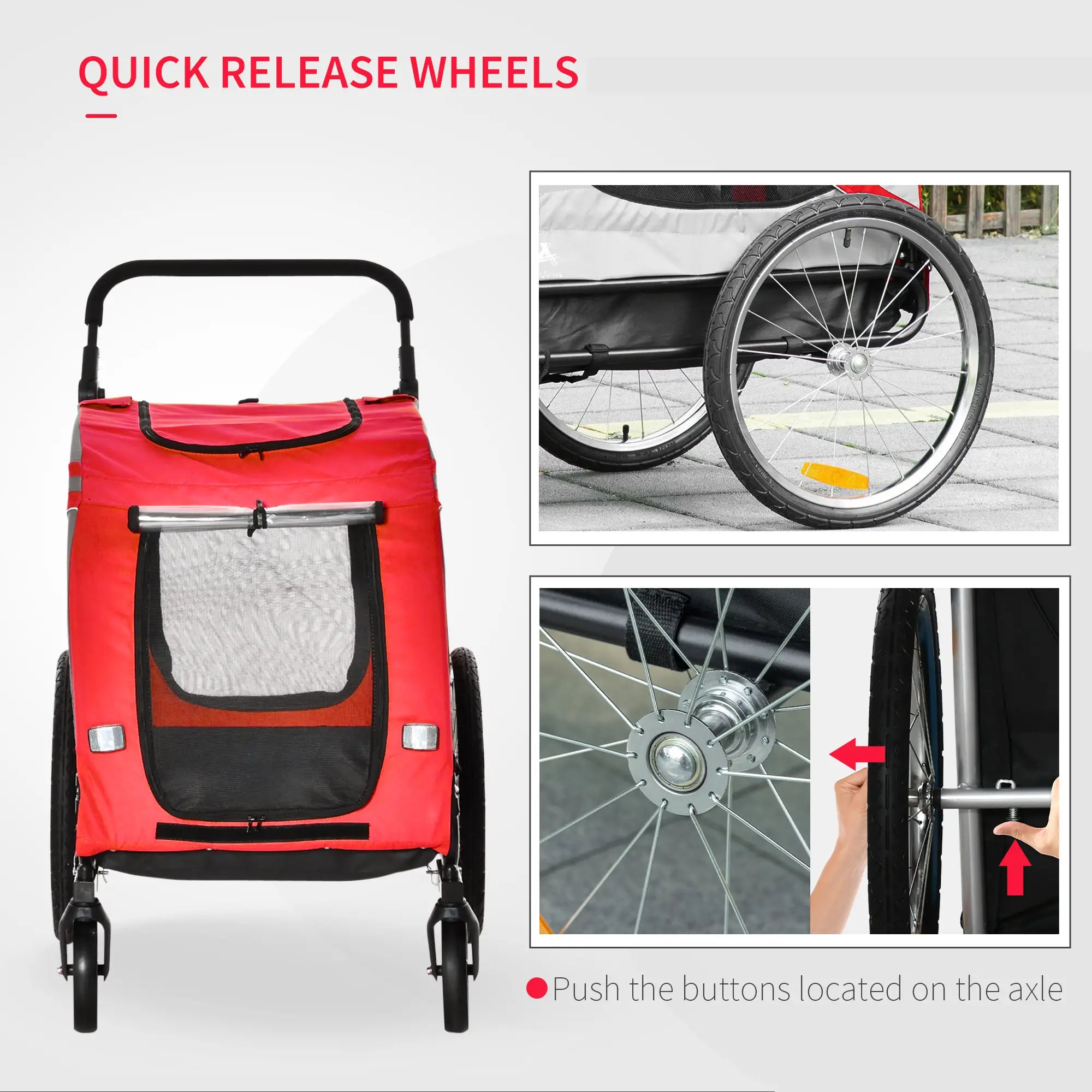 Dog Bike Trailer, 2-in-1 Pet Stroller, Universal Wheel Reflectors, Red Dog Bike Trailers & Strollers at Gallery Canada