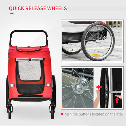 Dog Bike Trailer, 2-in-1 Pet Stroller, Universal Wheel Reflectors, Red Dog Bike Trailers & Strollers at Gallery Canada