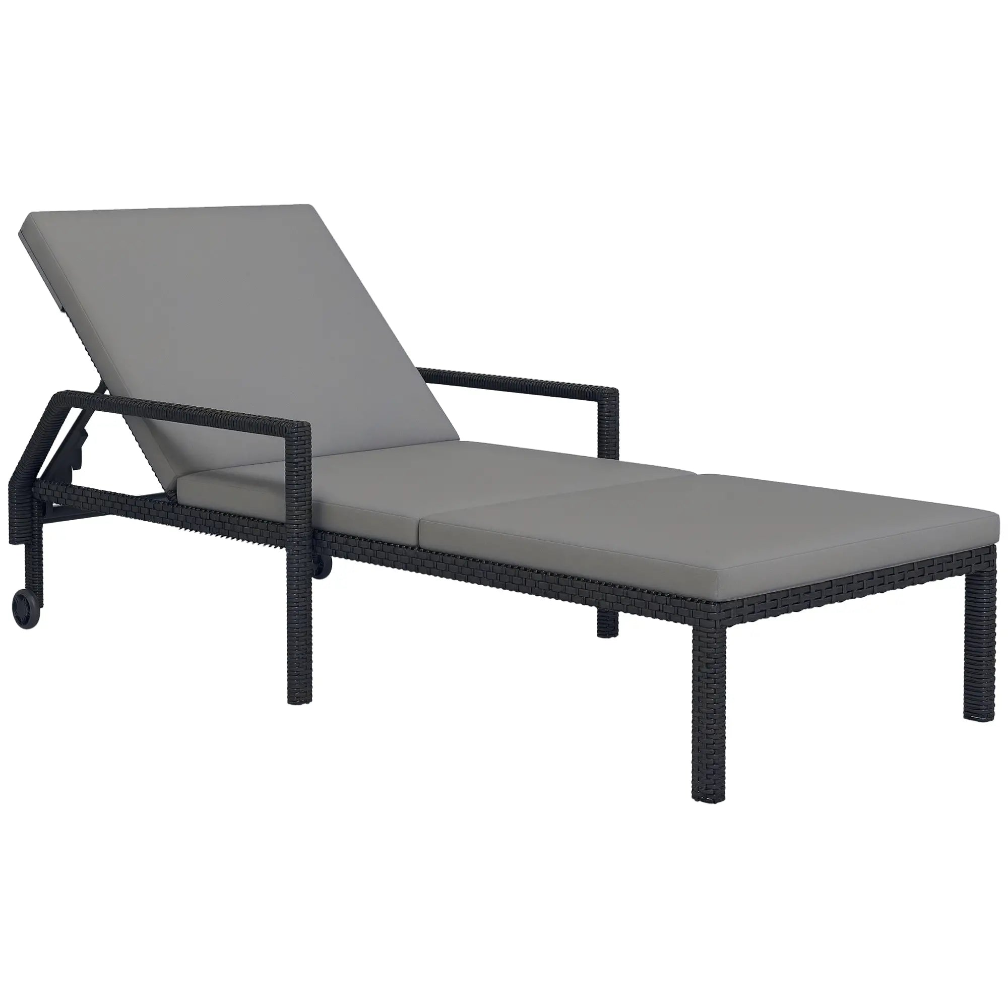 Wicker Chaise Lounger, 5-Level Adjustable Backrest, Light Grey Chaise Loungers at Gallery Canada