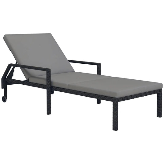 Wicker Chaise Lounger, 5-Level Adjustable Backrest, Light Grey Chaise Loungers Light Grey at Gallery Canada