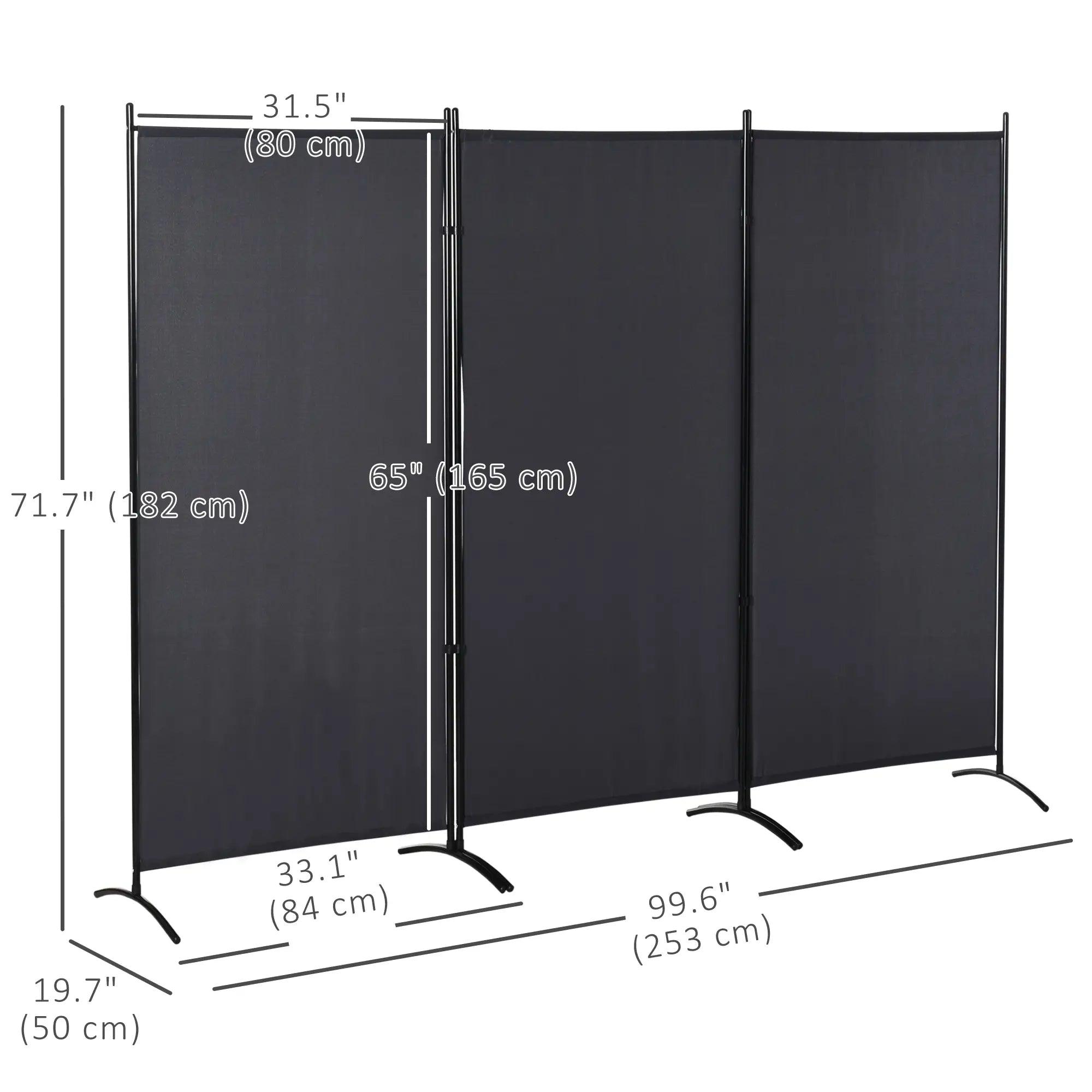 6' 3 Panel Room Divider, Double Hinged, Indoor Privacy Screen, Charcoal Grey Room Dividers at Gallery Canada