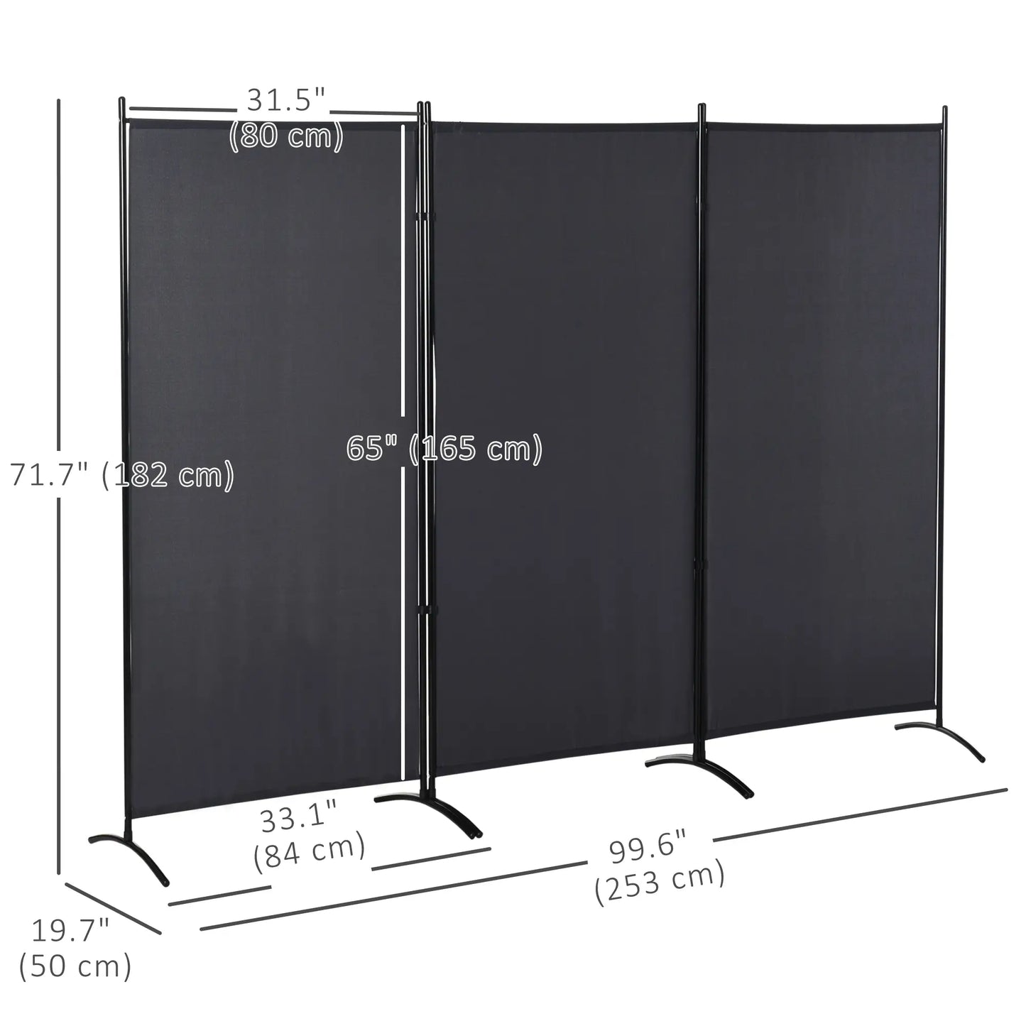 6' 3 Panel Room Divider, Double Hinged, Indoor Privacy Screen, Charcoal Grey Room Dividers at Gallery Canada