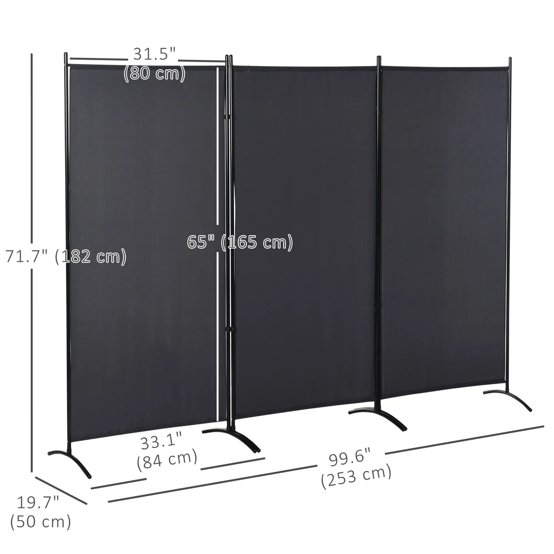 6' 3 Panel Room Divider, Double Hinged, Indoor Privacy Screen, Charcoal Grey Room Dividers at Gallery Canada