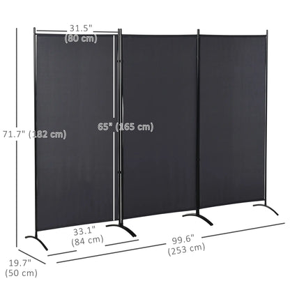 6' 3 Panel Room Divider, Double Hinged, Indoor Privacy Screen, Charcoal Grey Room Dividers at Gallery Canada