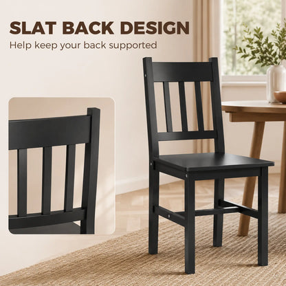 Set of 2 Kitchen Chairs with Slat Back, Black