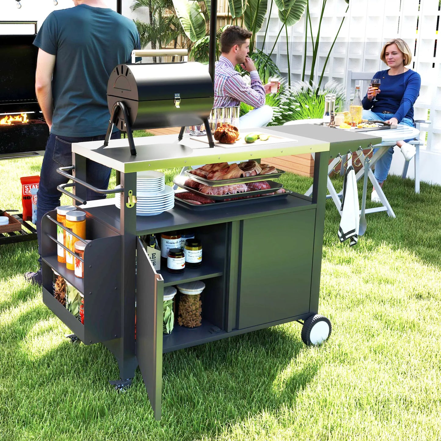 Outdoor Grill Cart With Foldable Side Table, Stainless Steel Tabletop, Pizza Oven Stand Outdoor Grill Carts at Gallery Canada