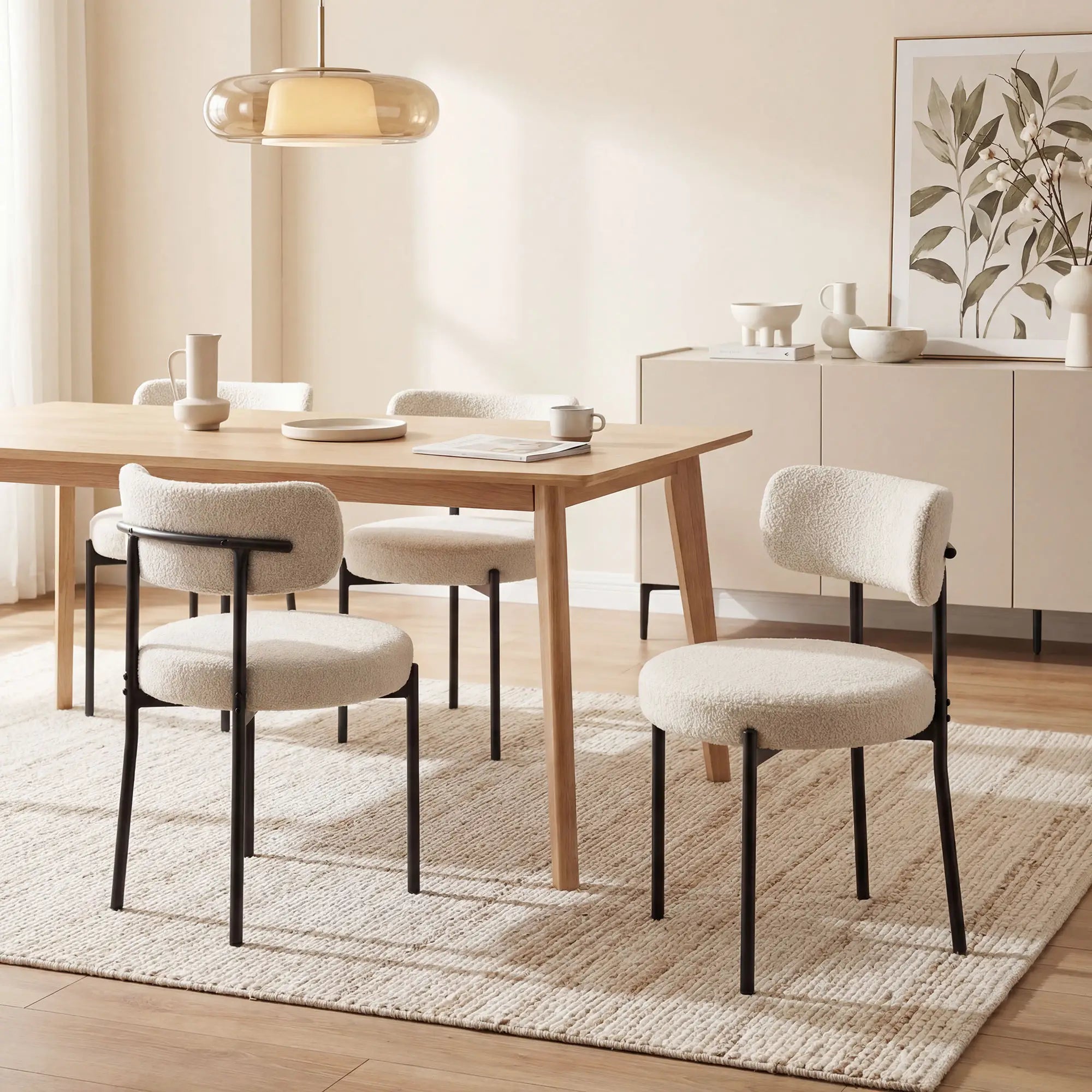 Modern Dining Chairs, Berber Fleece Upholstery, Steel Legs, 4 Pieces, Beige Dining Chairs at Gallery Canada