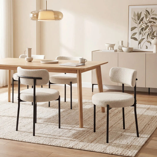Modern Dining Chairs, Berber Fleece Upholstery, Steel Legs, 4 Pieces, Beige Dining Chairs Beige at Gallery Canada