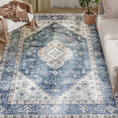 9x12 Vintage Washable Non-Slip Rug, for Living, Bedroom, Dining, Blue Living Room Furniture at Gallery Canada