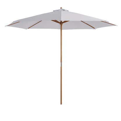 10' x 8' Bamboo Round Patio Umbrella, White Sun Umbrellas White, Teak at Gallery Canada