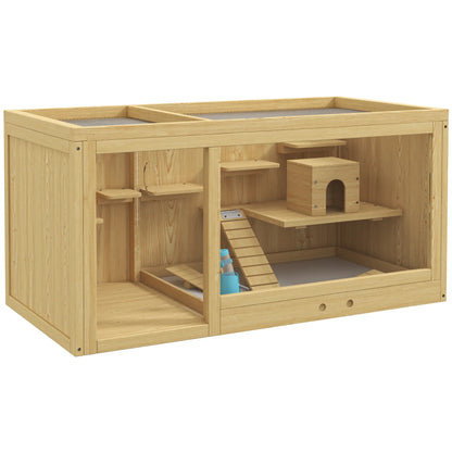Large Wooden Hamster Cage, Multi-Layer Habitat with Pull-Out Tray Hamster Cages Natural at Gallery Canada