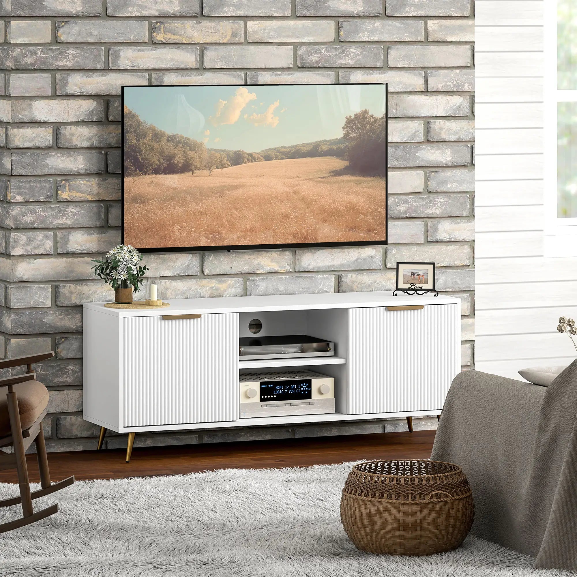 TV Stand for 55 Inch TV, Modern Cabinet with 2 Shelves, 2 Cabinets, White TV Stands at Gallery Canada