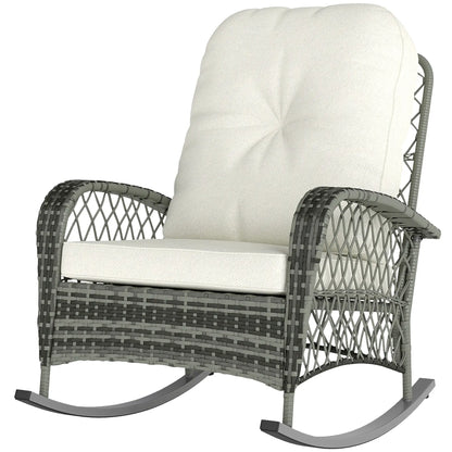 Rattan Rocking Chair, Outdoor Wicker Patio Rocker with Cushions, Khaki Outdoor Rocking Chairs at Gallery Canada