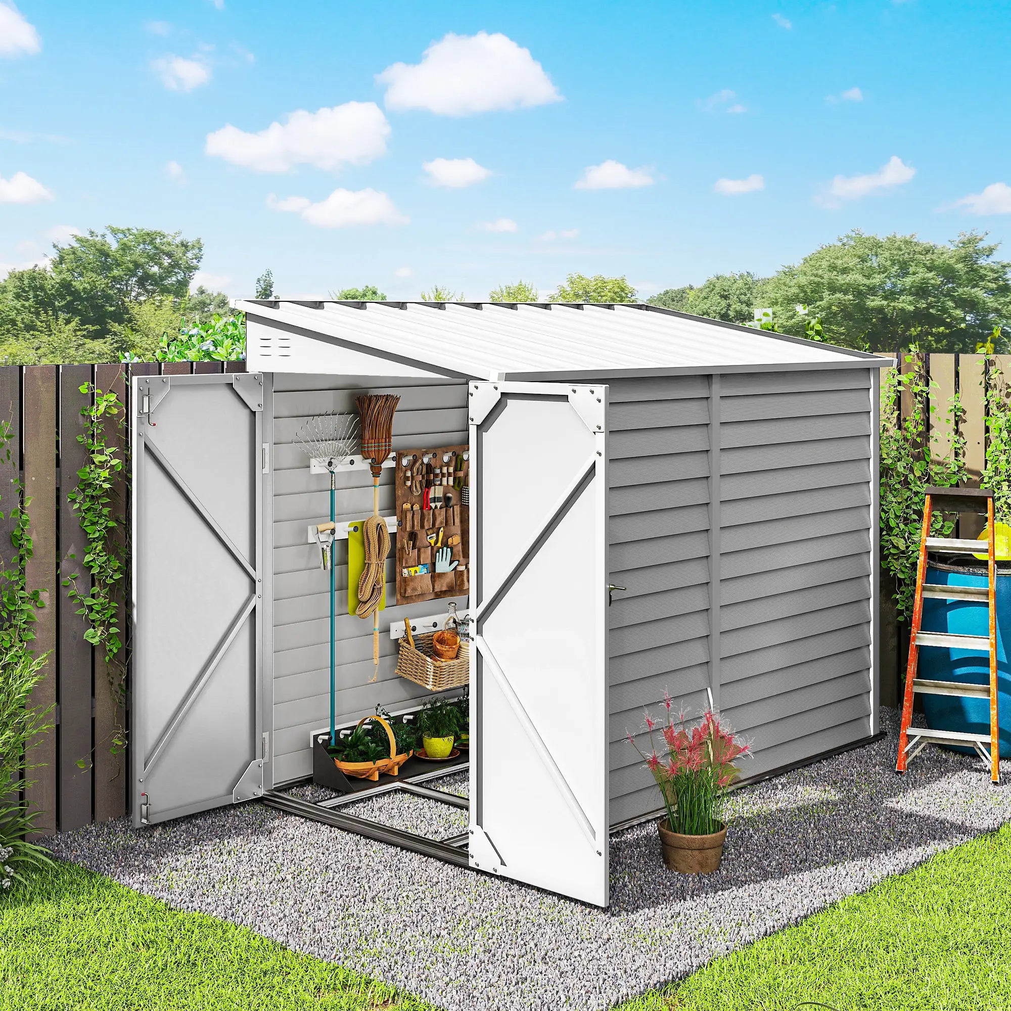 4.6' x 9' Steel Outdoor Storage Shed, Lean To Metal Tool House, White Sheds at Gallery Canada