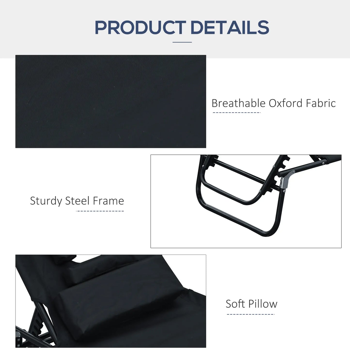 Folding Outdoor Lounge Chair, Reclining Beach Lounger, 4-Position Adjustable, Black Lounger Chairs at Gallery Canada