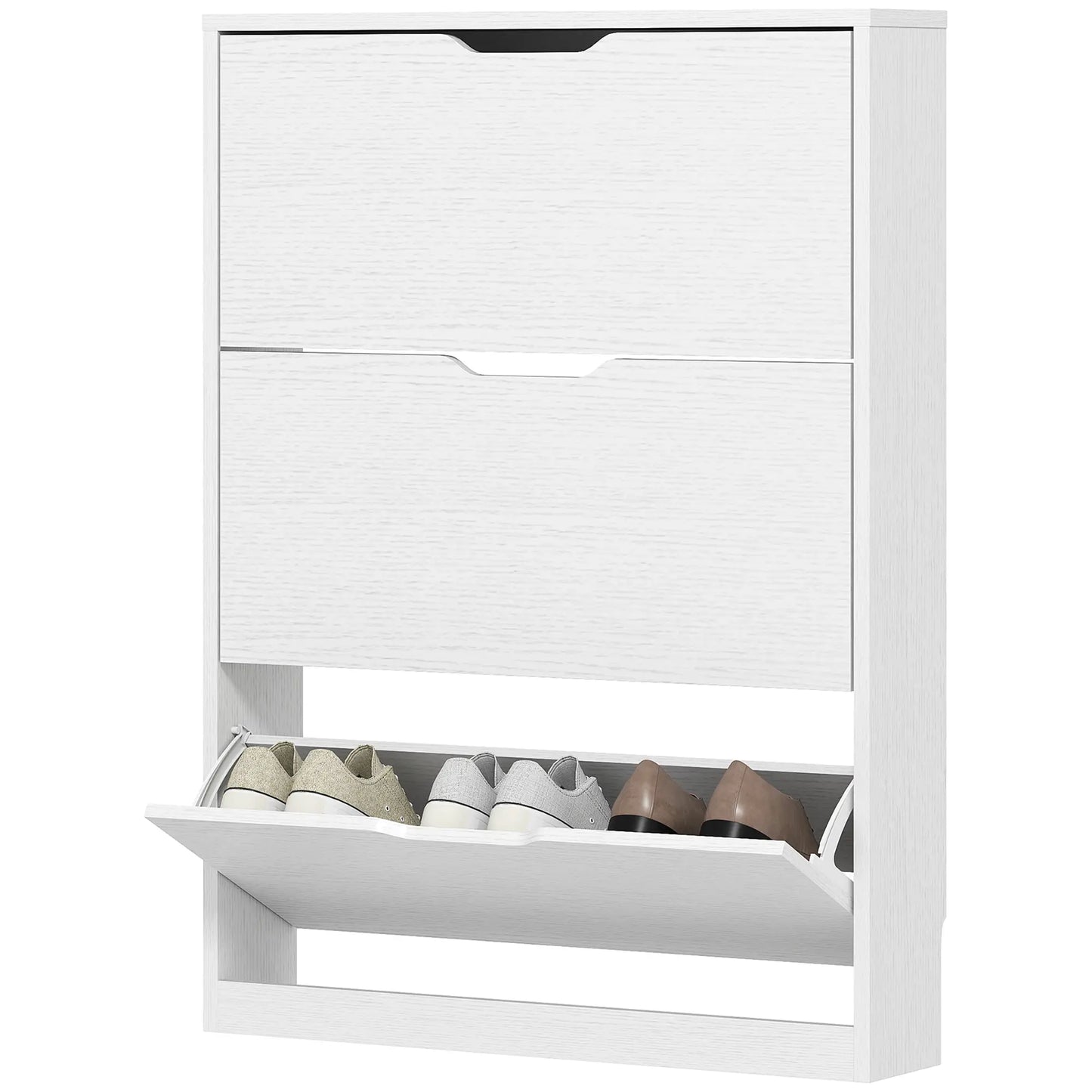 Narrow Shoe Cabinet 3 Flip Drawers, 31.5"W x 6.7"D x 42.5"H, White Shoe Storage Cabinets & Racks White at Gallery Canada