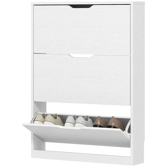 Narrow Shoe Cabinet 3 Flip Drawers, 31.5"W x 6.7"D x 42.5"H, White Shoe Storage Cabinets & Racks White at Gallery Canada