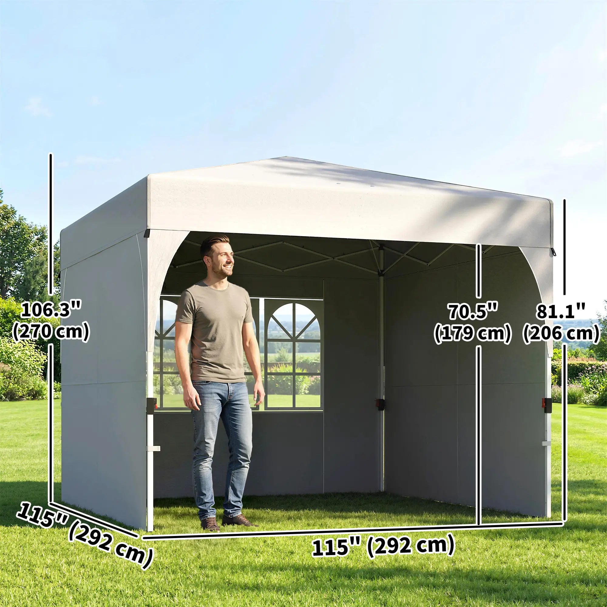 9.6 x 9.6 ft Pop Up Canopy Tent, 3 Sidewalls, UPF 50+, Light Grey Pop Up Canopies at Gallery Canada