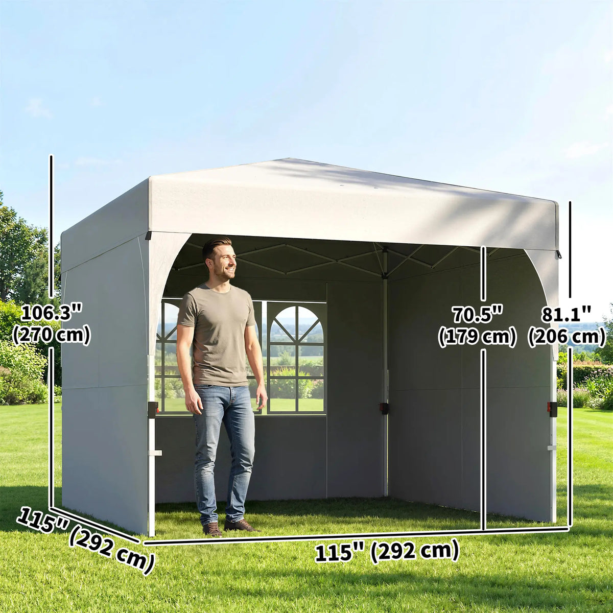 9.6 x 9.6 ft Pop Up Canopy Tent, 3 Sidewalls, UPF 50+, Light Grey Pop Up Canopies at Gallery Canada