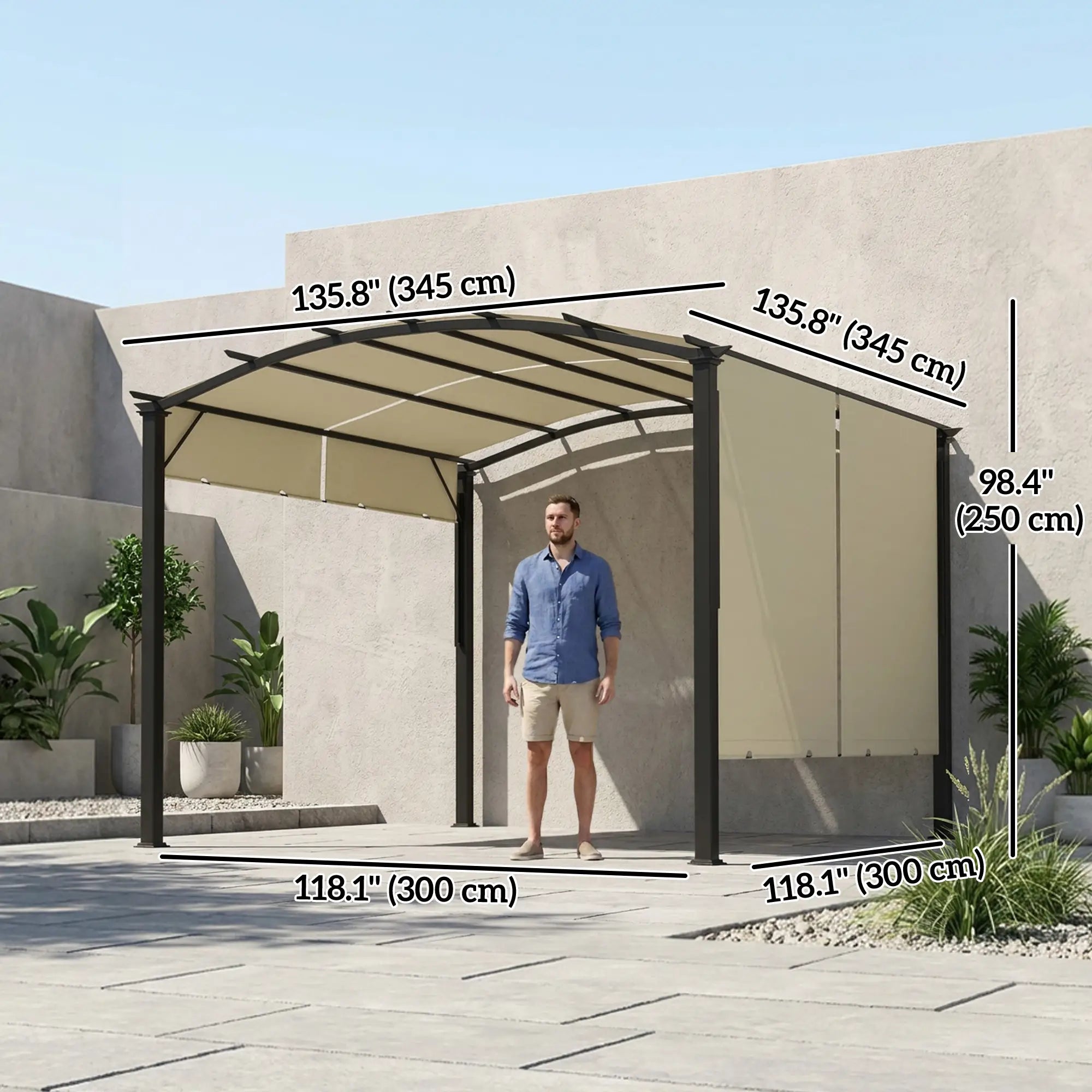 11' x 11' Retractable Pergola Canopy, Patio Backyard, Beige Pergolas at Gallery Canada