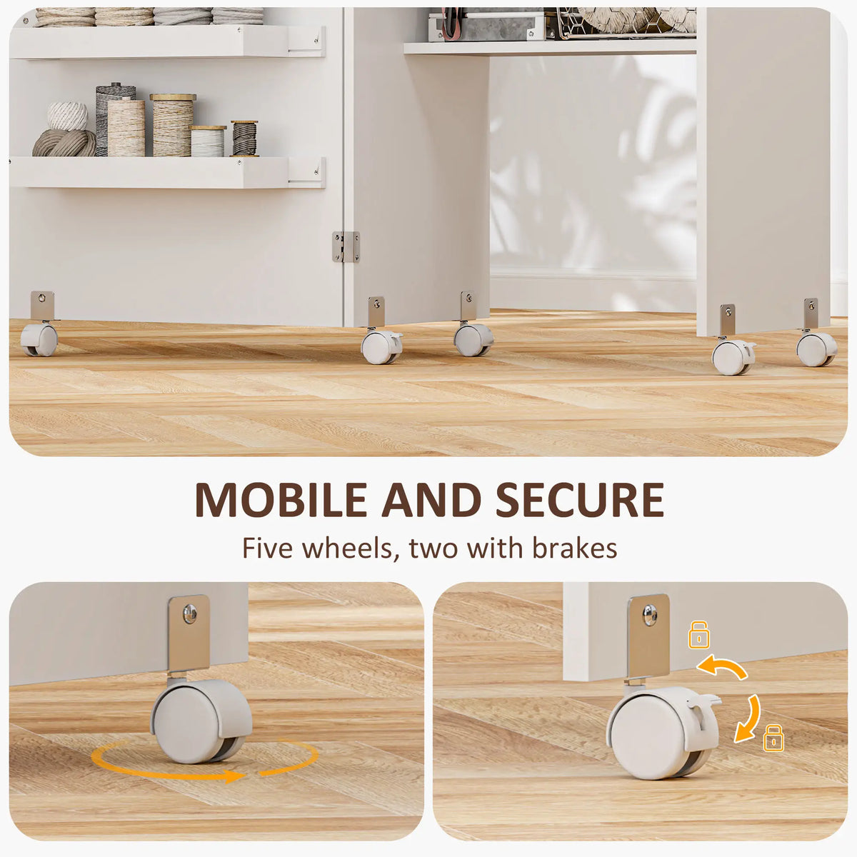 Folding Sewing Table with Storage, Lockable Wheels, White Storage Cabinets at Gallery Canada