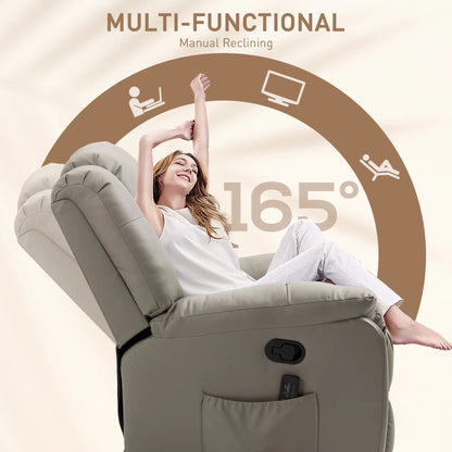 8-Point Vibration Massage Recliner, PU Leather 360° Swivel, Grey Single Sofas at Gallery Canada