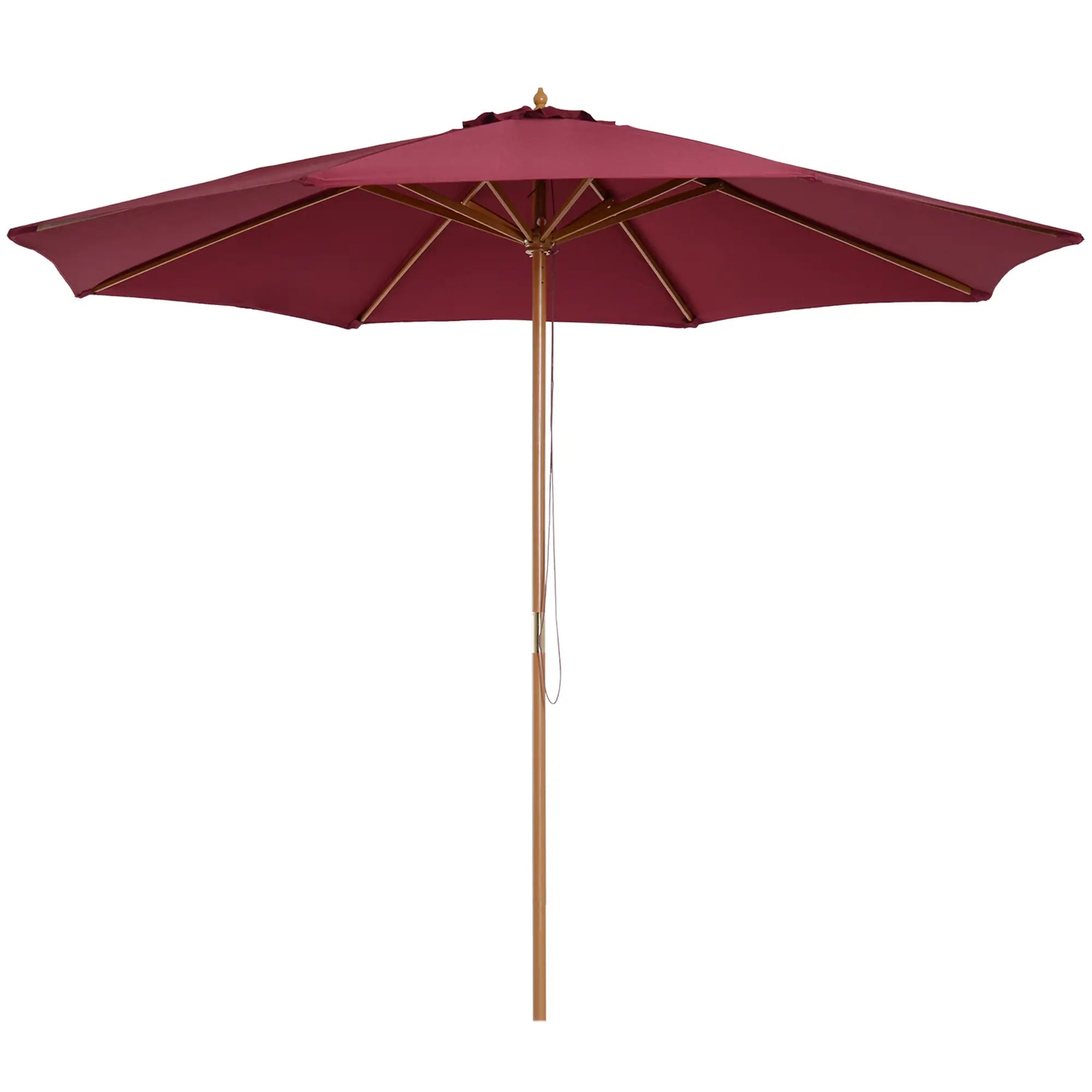 10' x 8' Bamboo Round Patio Umbrella, Wine Red Sun Umbrellas Wine Red, Teak at Gallery Canada