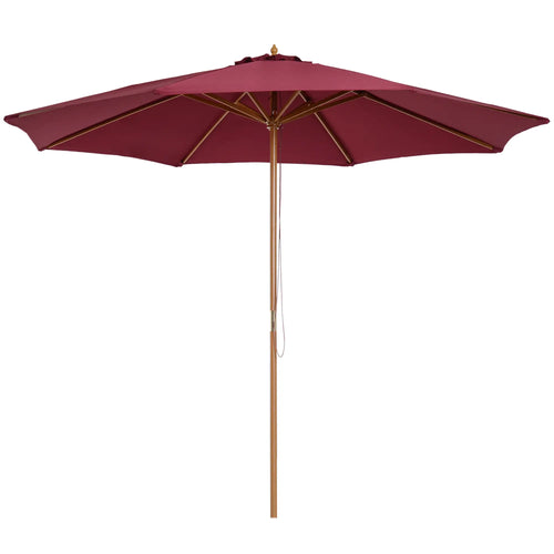 10' x 8' Bamboo Round Patio Umbrella, Wine Red
